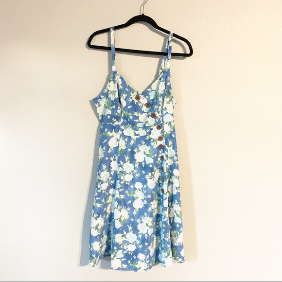 Modcloth Dresses & Skirts - New! ModCloth blue/white checker floral dress XL